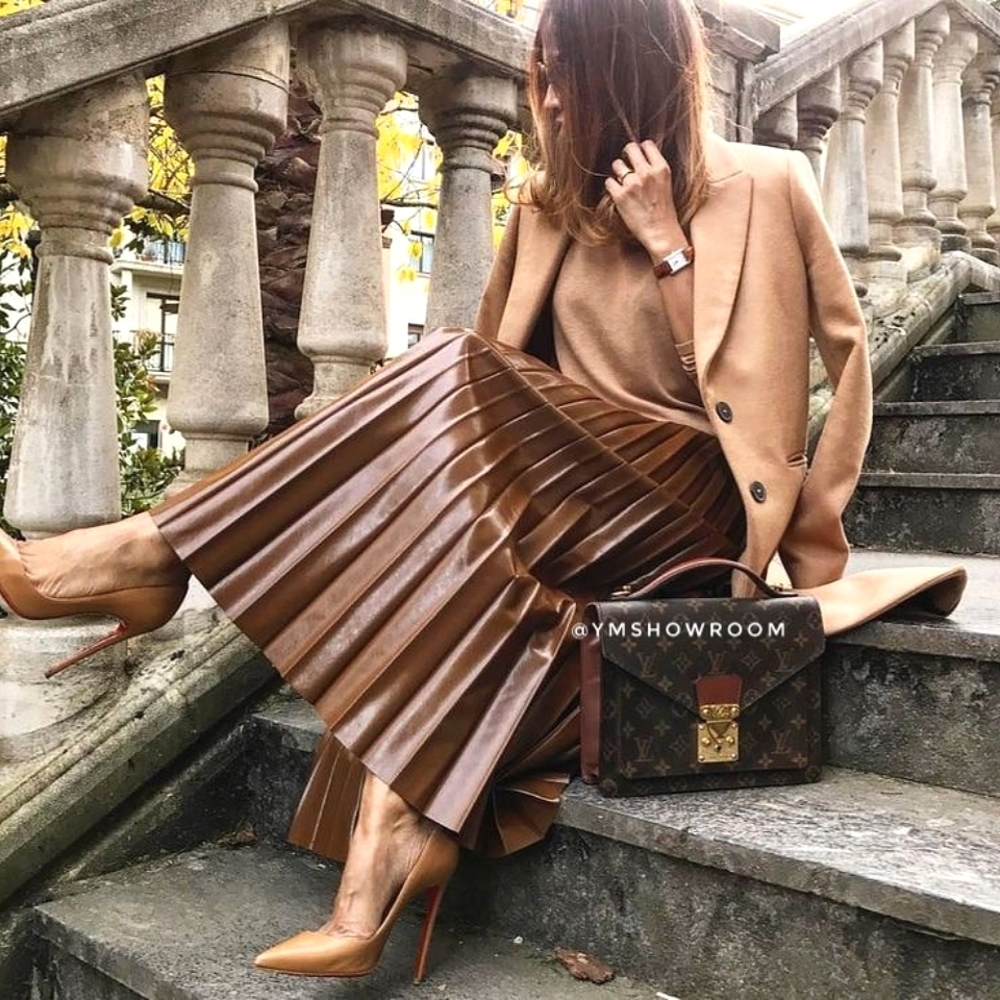 MANGO Faux leather pleated skirt